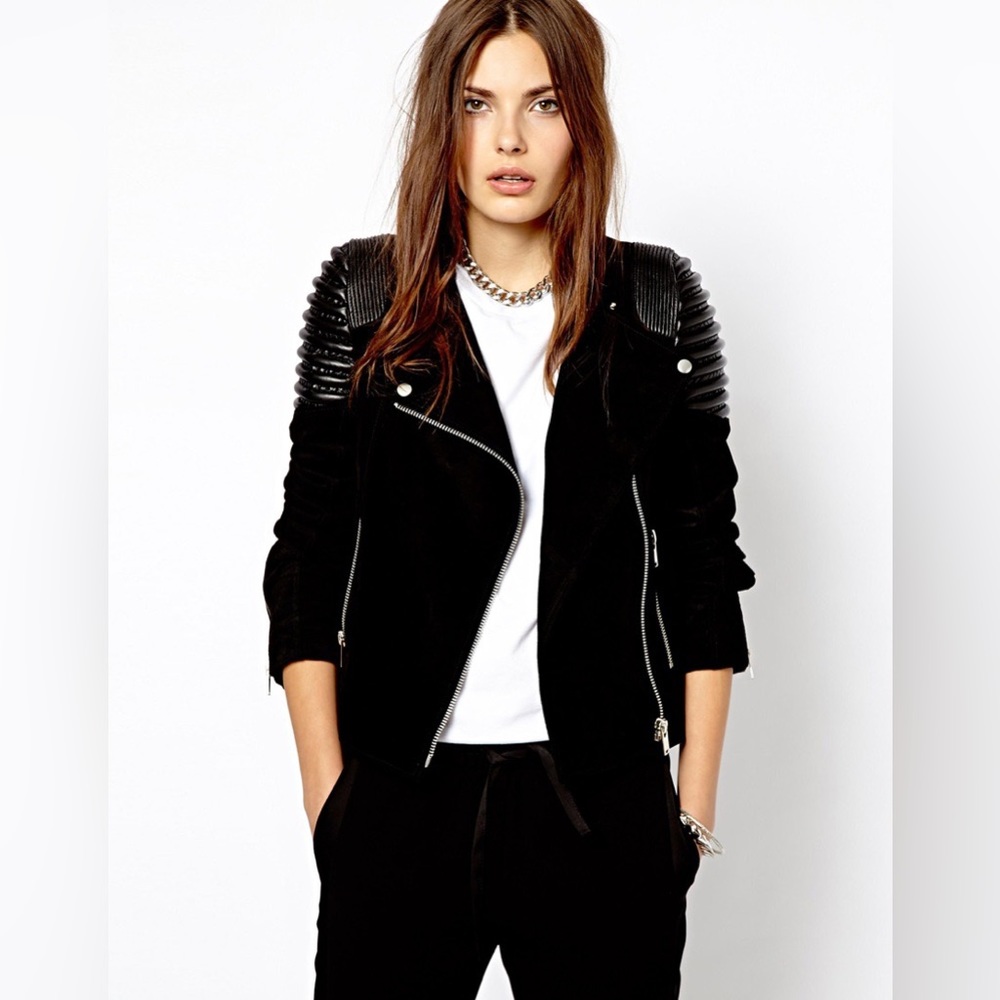MANGO suede leather biker perfecto XS
